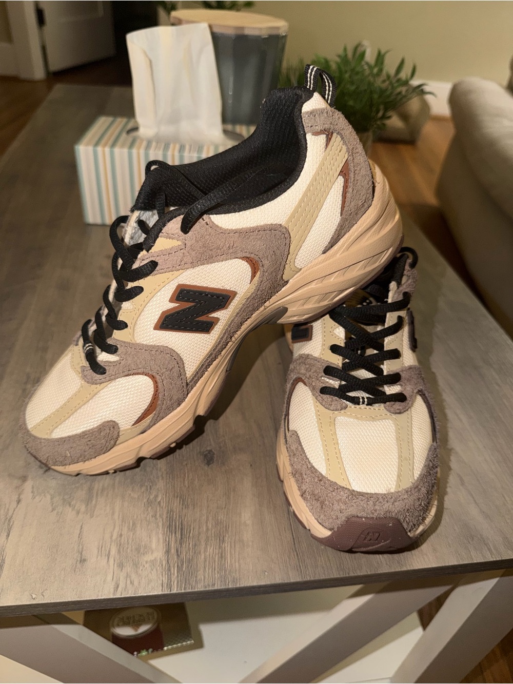 New Balance Black and Cream Athletic Sneakers